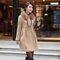 vividini 2012冬装新品 高腰羊毛呢外套狐狸毛