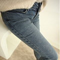 灰蓝色做旧水洗猫抓弹力小脚裤牛仔裤 特价1111