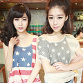 0529米米小姐自制姐妹装~国旗星星做旧款斜边T恤~