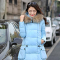 时尚休闲中长羽绒服冬装新品大口袋拉链连帽加厚棉袄大衣女装特价_3