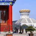 绍兴大香林景区山顶，伫立着一座莲花宝座的建筑_0