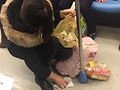 她蹲下擦干净呕吐物