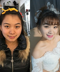 素颜妹子变身清新韩系新娘