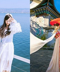 穿上汉服和纱裙,蜜月走在苍山洱海