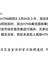 重庆南岸区官方通报:未发现人感染H7N9病例