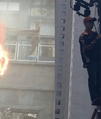 一男子抢修电力触电,全身起火