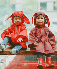 雨天里的两只小兔子