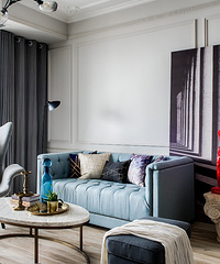 美醉了的雾霾蓝,原木色配小白砖超搭