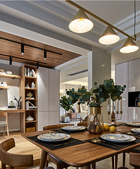 温情北欧毕业啦,开放式书房很显大,长颈鹿墙纸好生动