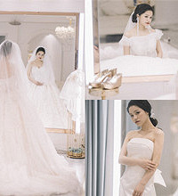 试了件30多斤的婚纱,差点没站得起来