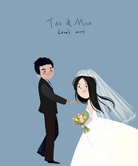 朋友月底结婚,亲手画了一套婚礼主题的手绘插画送他们~~