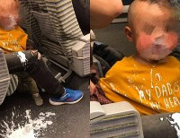高铁上一个小男孩把酸奶弄洒了……