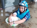 志愿者用脸盆运婴儿