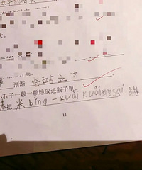 一个小男孩的试卷,妹妹能撑起语文作业半边天
