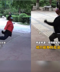 大爷大妈将头吊树上锻炼,吓我一跳
