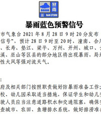 28日20时,重庆14个区县有暴雨