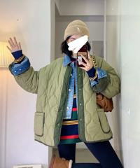 跟着白百何穿搭,显瘦又保暖的叠穿get啦!果绿色棉服yyds