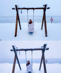 快点抓住最后时间去耍雪,大人小孩这样搭配,拍雪景照超级美