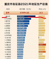 去年重庆各区县GDP排名,渝北很牛