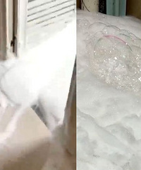 楼上在厕所倒洗衣液,楼下厕所蹲坑冒泡泡