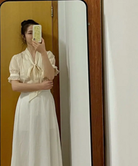 系带天丝衬衫试穿,很有质感显优雅,面料太舒服了
