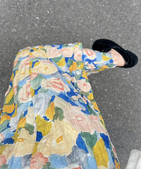 蓝色油画碎花裙裙好清新!秋天氛围感拉满