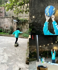 宅在家里锻炼,能打篮球、玩滑板