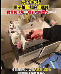 为吓女友男子用红墨水拍割腕视频