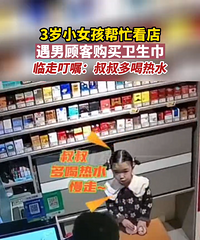 3岁小女孩帮忙看店,遇男顾客购买卫生巾,叮嘱“叔叔多喝热水”