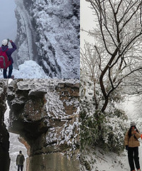 赵云山耍雪溜冰,悬崖拍照绝了