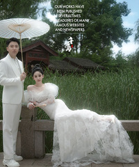 超爱在中式园林拍的婚纱照,朋友们说很自然,像白孔雀一样优雅