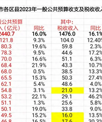 重庆各区县2023财政收入排名