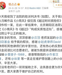 作者祖占起诉玖月晞《小南风》抄袭胜诉了