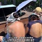 公园有人解开内衣晒背