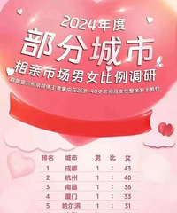 各大城市适婚男女相亲比例,榜一大哥成都,我们重庆排到第九了!