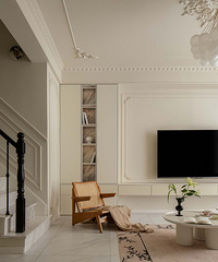 隐藏在市区的四居室联排别墅,奶油墙漆配墨绿,复古得刚刚好