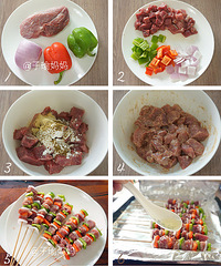 把肉和蔬菜串起来吃---彩椒肉串