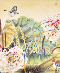 "客厅挂画风水九鱼图"