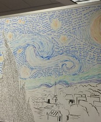 美国女大学生将考试笔记拼成梵高名画:《星夜》
