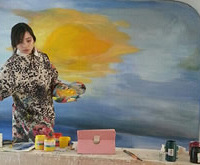 美女画师餐厅背景作画 人美画也美