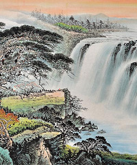 "简约大方居家客厅挂画 千山一碧山水画"