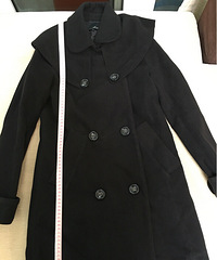 黑色羊毛呢大衣,s码,长85cm,购于解