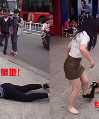 痴男躺地求复合 还扯掉她丝袜 女友怒扇12耳光