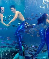 美人鱼婚纱照 这三婚也很幸福呢