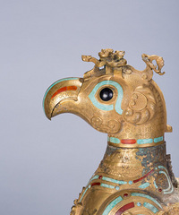 "铜鎏金嵌绿松天鸡大摆件"