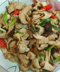 "蘑菇炒瘦肉与干煸牛肉丝"