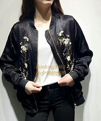 外贸zara秋季新款女装刺绣印花立领棒球衫飞行员夹克