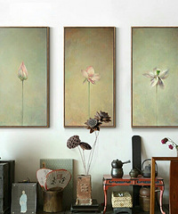 "新中式客厅装饰画沙发背景墙玄关挂画餐厅壁画油画三联水墨画"