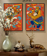 "小门神电影同款 新中式玄关挂画海报壁画简约餐厅装饰画单"