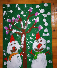 童心童画:冬季系列之花树下的雪人